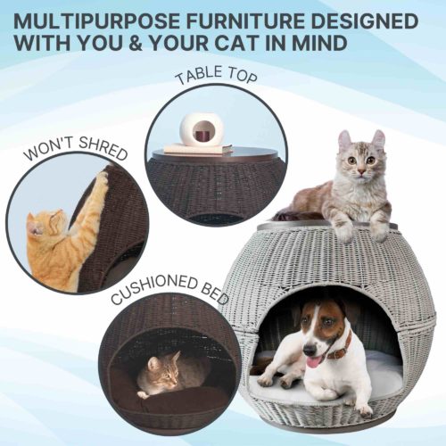 The Igloo Cat Bed Deluxe-Cave Cat Bed & Side Table | The Refined Feline